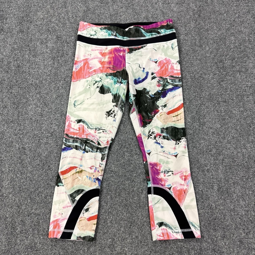 Lululemon Capri Pants Womens 6 Multicolor Abstract Running Leggings Athletic